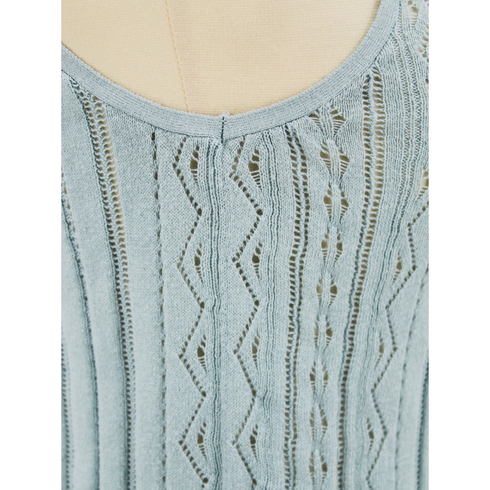 American Eagle Button Front Tank Top Size Medium Blue Knit Ruffle Hem - Picture 3 of 14